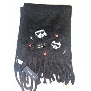 New Karl Lagerfeld Paris Karl And Kitty Embroidered Chunky Scarf NWT